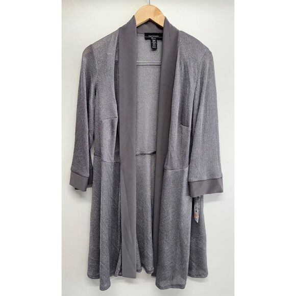 R&M Richards Open Cardigan Size 14W Gray Metallic 3/4 Sleeve NEW - Picture 2 of 8